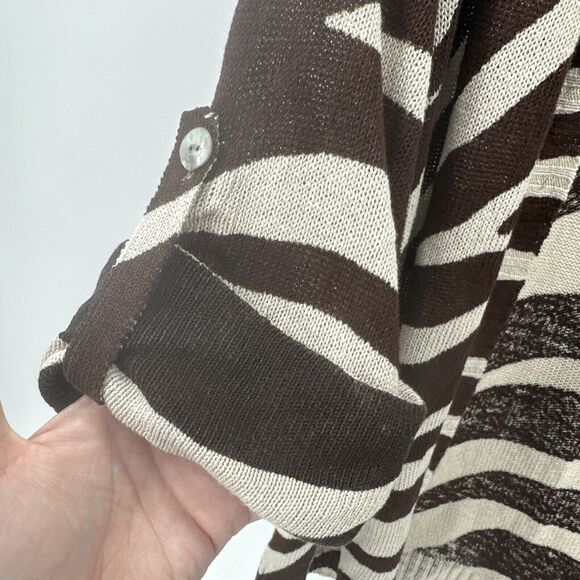 Chico's Sweater Womens Large L Open Cardigan Brown Tan Linen Blend Zebra Knit - Picture 5 of 7